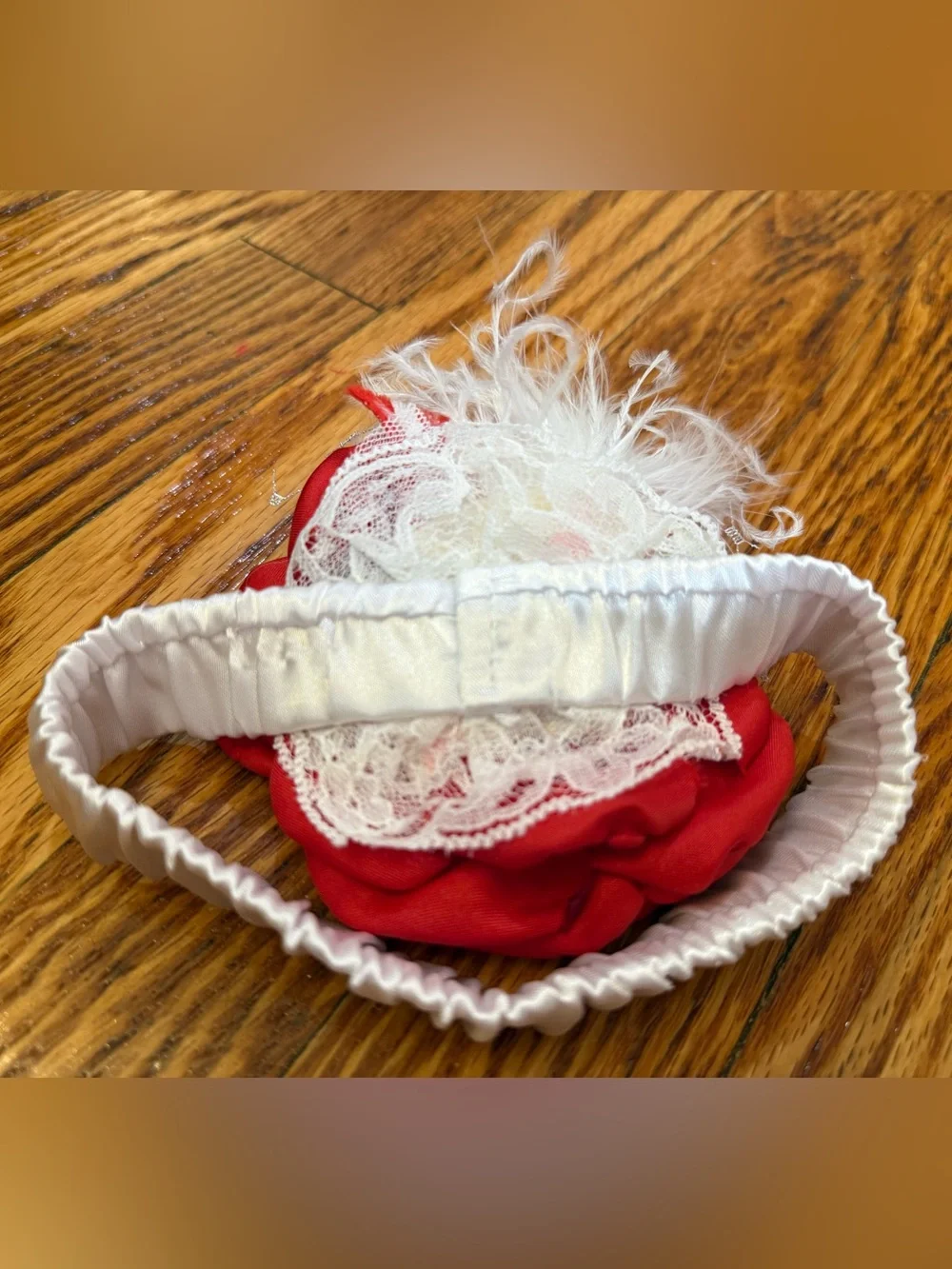 Red Floral Satin Headband for Kids - Decorative Pearl Center